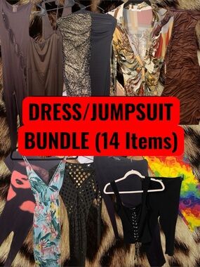 (SIZE S/M) Dress & Jumpsuit Bundle - Black, Brown, Multicolor (10 Items)